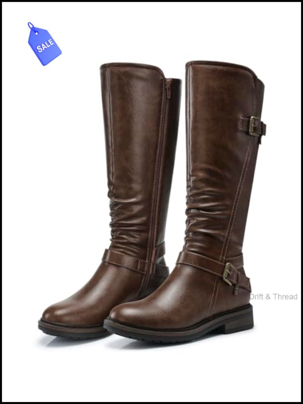 Women's Knee High Boots Comfortable Low Heel Round Toe Tall Faux Leather
